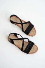Women Black Suede Elastic Straps Sandals Comfortable Elegant Summer Shoes Photograph-2